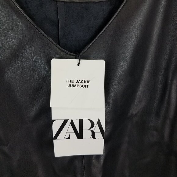 NEW ZARA S Jackie Faux Leather Jumpsuit Bloggers Favorite Crop Black Reversible - Picture 8 of 15